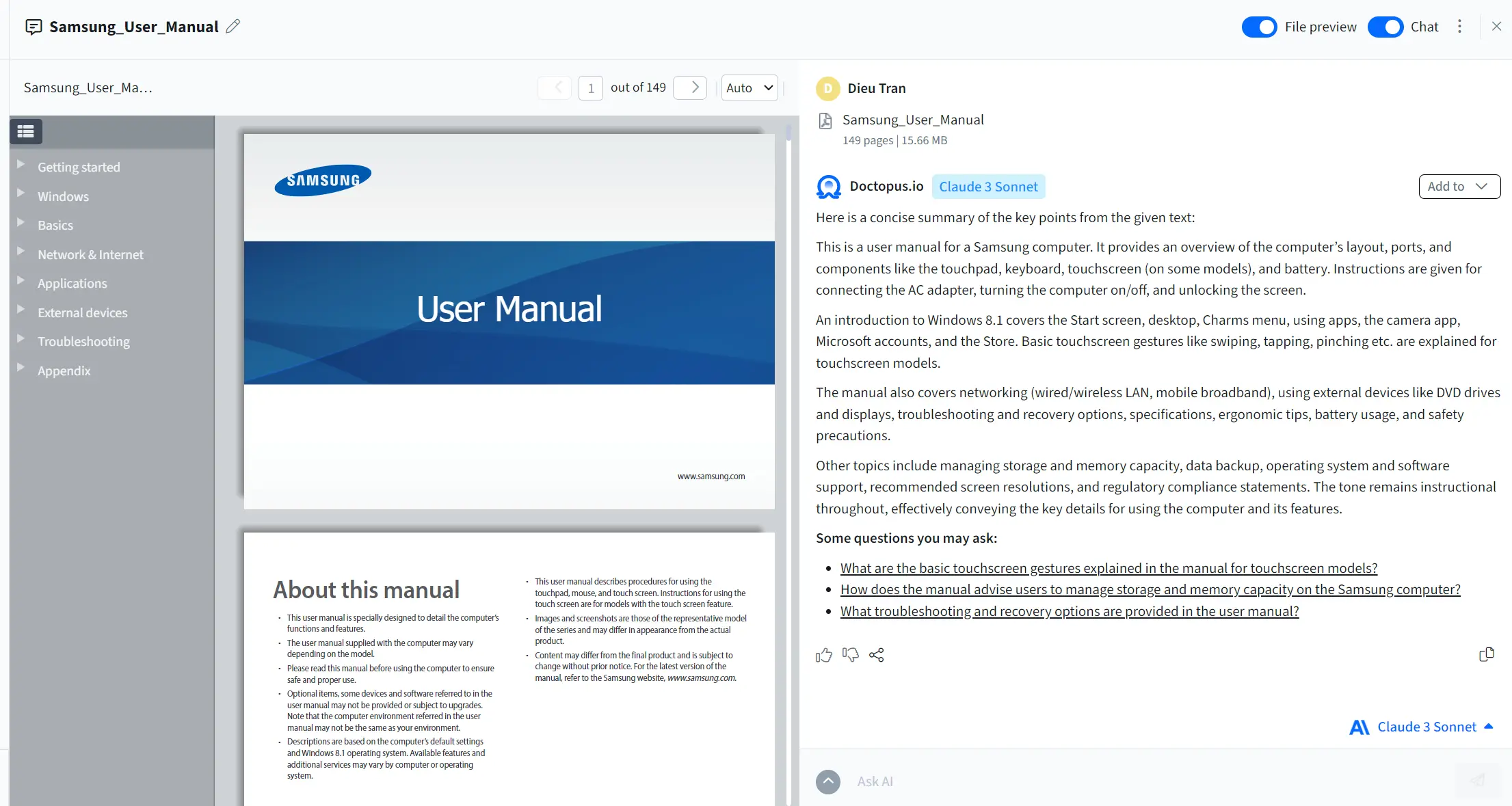 Instant document summary after uploading